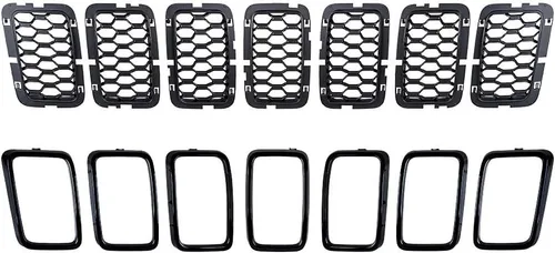 Vista 18 de 7 x Kit de molduras de rejilla de malla negra para Jeep Cherokee Malla negra mate + ribete cromado