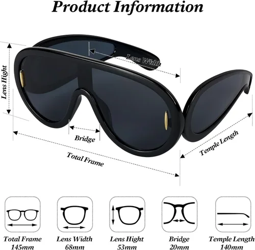 Vista 6 de MC2303 - Gafas de sol cuadradas de gran tamaño para mujer y hombre, estilo aviador, montura grande, gruesas, clásicas, para hombre
