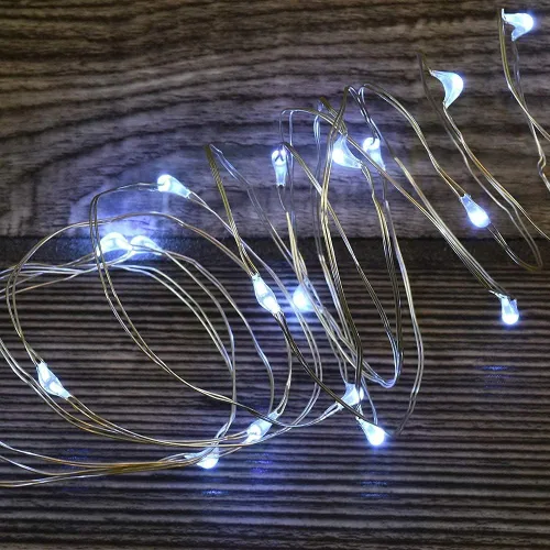 Vista 4 de Guirnalda de luces LED con energía solar actualizada, 8 modos, resistente al agua, IP65, iluminación intermitente, para interior y exterior Blanco