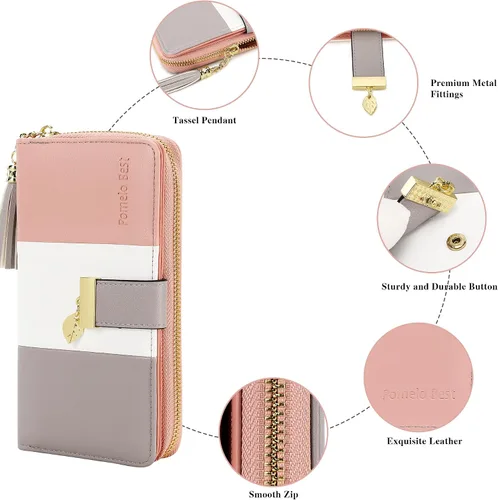 Vista 4 de Carteras RFID para mujer con múltiples ranuras para tarjetas y compartimento para teléfono celular, cartera para mujer
