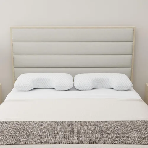 Vista 5 de Almohada cervical de espuma viscoelástica para aliviar el dolor de cuello, almohada refrescante de apoyo para el cuello con curva ergonómica, funda