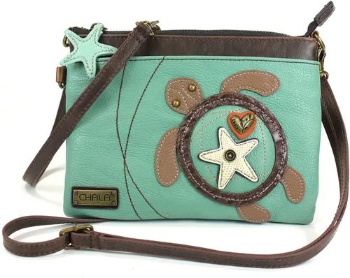 Vista 5 de CHALA Mini bandolera/bolso con correa convertible elegante, compacto, versátil Loro azul - Gris cálido
