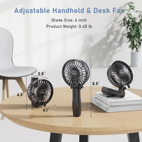 Vista 6 de FARADAY Ventilador de mano personal de 4800 mAh, ventilador de refrigeración de viaje, potentes ventiladores portátiles pequeños, ventilador de mesa