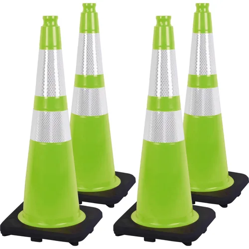 Vista 34 de Conos de Tráfico de PVC Naranja/Verde Fluorescente, Cono de Estacionamiento con Base Negra Pesada Estructuralmente Estable Resistente a