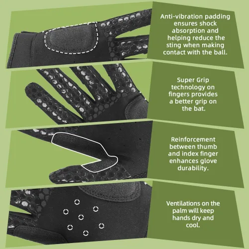 Vista 4 de Seibertron B-A-R PRO 2.0 - Guantes insignia de bateo para béisbol, sóftbol y Teeball, con super agarre, ajuste de dedo, múltiples tamaños 11 + 5