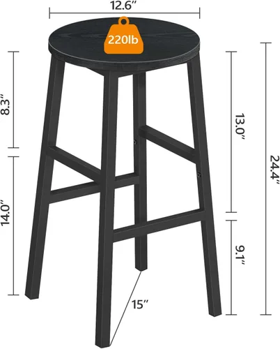 Vista 3 de MAHANCRIS Taburetes de bar, juego de 2 sillas de bar redondas con reposapiés, taburetes de bar de desayuno de cocina de 24.4 pulgadas, taburetes