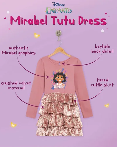 Vista 2 de Disney Vestido Encanto para niñas Vestido Mirabel Encanto para niñas Vestido tutú de princesa para niños pequeños (tamaños 2T-6X)