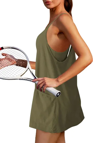 Vista 2 de Nirovien - Vestido deportivo para mujer, minivestido de entrenamiento con pantalones cortos, sin mangas, con tirantes delgados, ideal para golf