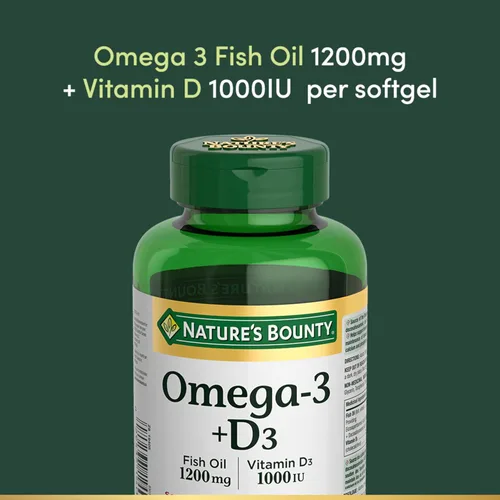 Vista 7 de Nature's Bounty Aceite de pescado Omega-3 + D3 1200 mg / Vitamina D3 1000IU 90 cápsulas blandas