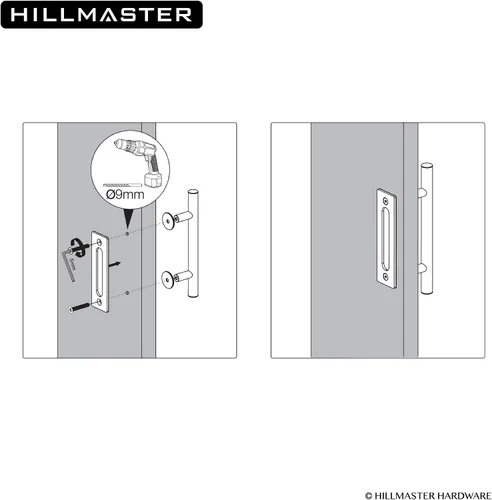 Vista 7 de HILLMASTER Juego de manijas de puerta corrediza de granero resistentes de 12 pulgadas, tirador rústico y empotrado con diseño de dos lados, herrajes