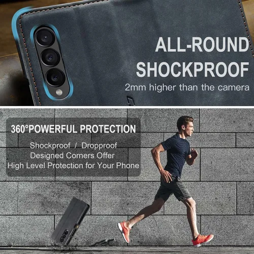 Vista 7 de Funda de cuero tipo cartera con tapa para Samsung Galaxy Z Fold4, con tarjetero y cierre magnético, a prueba de golpes, con soporte plegable, funda