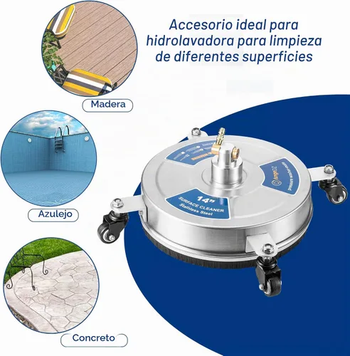 Vista 7 de Limpiador de superficies de hidrolavadora de 14 pulgadas con 4 ruedas, enchufe de conexión rápida de 1/4 pulgadas, accesorio resistente de acero