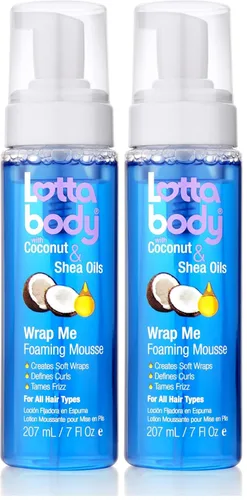 Vista 16 de Lottabody Mousse en espuma con aceite de coco y manteca de karité Wrap Me, crea envoltorios suaves, mousse para cabello rizado, define rizos