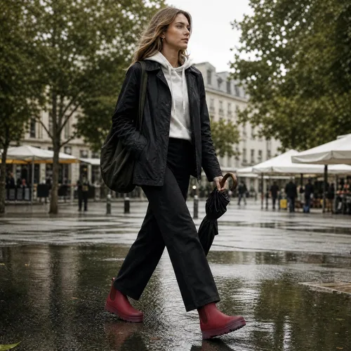Vista 2 de Planone - Botas cortas de lluvia de ancho amplio para mujer, Chelsea impermeables de moda para mujer, botas de jardín al aire libre mate, botas