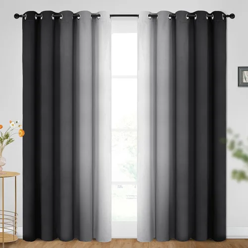 Vista 186 de SimpleHome Cortinas degradadas degradadas para oscurecer la habitación de 36 pulgadas de largo para dormitorio, con ojales y bloqueo de luz Negro