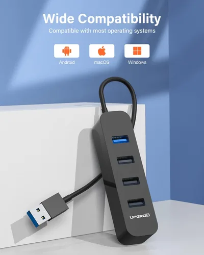 Vista 5 de Upgrow Hub USB 3.0 de 4 puertos USB con divisor USB de 5 Gbps para portátil MacBook Mac Pro Mac mini iMac Surface Pro XPS PC Flash Drive Mobile Negro