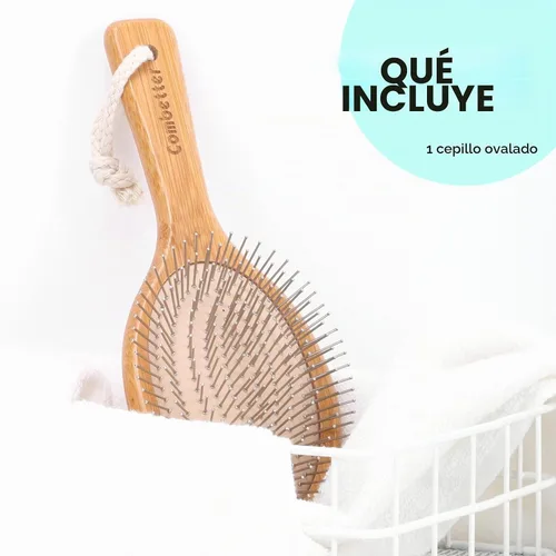 Vista 7 de Cepillo de pelo Combetter de bambú, para alisar el cabello y masajear el cuero cabelludo, cepillo desenredante antiestático, cepillo de madera