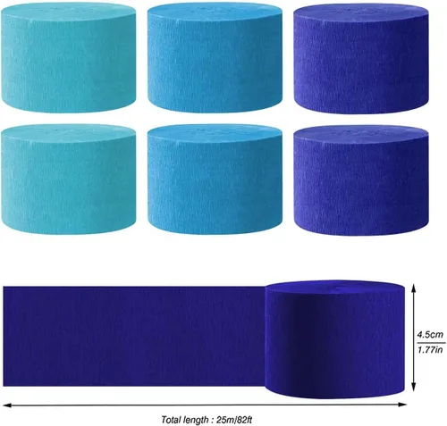 Vista 2 de AIM & GGKK Serpentinas de papel crepé azul de 1.8 pulgadas, 6 rollos de decoración de fiesta, un rollo de 82 pies por volumen para fiesta de Boda