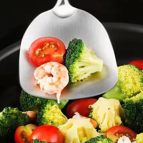 Vista 3 de Espátula sólida de acero inoxidable para servir utensilios de cocina para huevo, pescado filete a prueba de calor, mango hueco fácil de limpiar