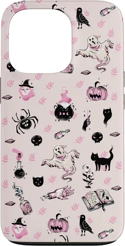 Vista 10 de iPhone 16 Vintage Halloween Case Pumpkins Ghosts Witch Skulls Pink Case