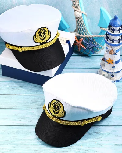 Vista 4 de SATINIOR Gorra de capitán de yate 2 piezas color azul marino para niños