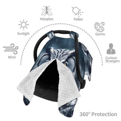 Vista 8 de Baby Car Seat Canopy Cover for Mom, Soft Breathable Nursing Breastfeeding Covers Multi Use Stroller Sun Shade Newborn Shower Gift，Grey and White Owl