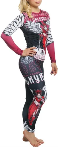 Vista 4 de Hardcore Training Camiseta de compresión de manga larga para mujer, capa base de compresión, ajustada, yoga, correr, gimnasio, entrenamiento