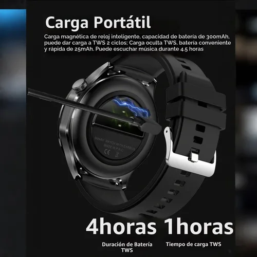 Vista 5 de Reloj inteligente con auriculares, relojes inteligentes TWS 2 en 1, reloj inteligente con pantalla AMOLED colorida de 1.43 pulgadas para Android