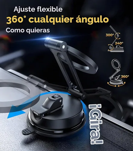 Vista 5 de Soporte plegable de succión al vacío: soporte magnético para teléfono de automóvil para magsafe, brazo de aleación aeroespacial, el mejor