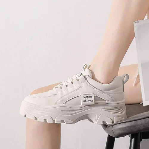 Vista 2 de NCNDB Zapatos deportivos de plataforma para mujer, con cordones, de moda, con parte inferior aumentada