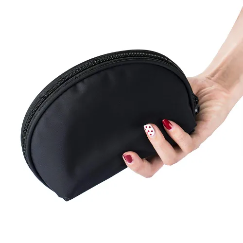 Vista 6 de Bolsa de cosméticos media luna Hekyip, neceser de maquillaje para viajes, neceser impermeable portátil para niñas y mujeres, pequeña (TODO NEGRO)