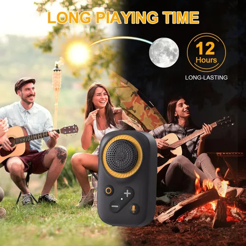 Vista 5 de Altavoz Bluetooth portátil, Bluetooth 5.4 Clip en altavoz inalámbrico con micrófono, función TWS, 12 horas de reproducción, IPX5 impermeable, mini