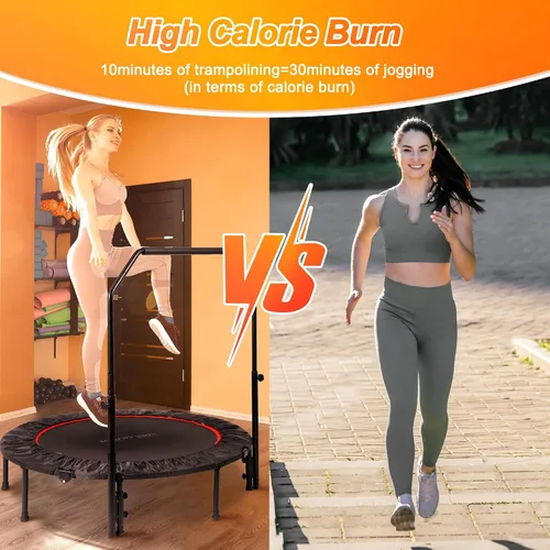 Vista 6 de Foldable Mini Trampoline Load 330lbs, 40"/48" Rebounder Trampoline for Adults with Durable Bungee Band and Adjustable Foam Handle for Home Gym