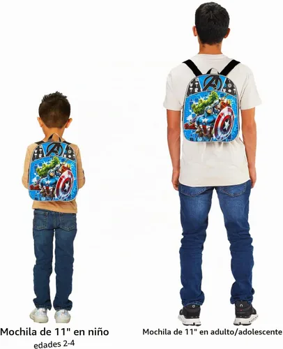 Vista 8 de Marvel Mini mochila Avengers para niños, Azul/Negro, Mini mochila de los Vengadores