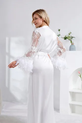 Vista 5 de Bata larga de tul de satén para mujer, sesión de fotos de maternidad, bata de baño tipo kimono