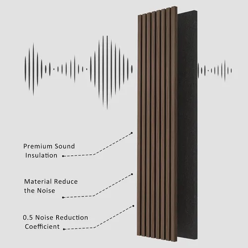 Vista 3 de ROOMTEC Paquete de 2 paneles acústicos de pared de madera maciza, paneles de pared insonorizados de 94.49 x 12.6 pulgadas, paneles de pared de Nogal