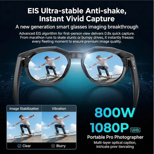 Vista 4 de Lentes inteligentes AI con cámara y video 1080P HD, gafas de grabación de video portátiles, manos libres en primera persona para Vlog en vivo