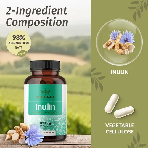 Vista 4 de HERBAMAMA Cápsulas en polvo de inulina de 1200 mg – Apoyo digestivo y limpieza intestinal con fibra prebiótica de inulina – Suplemento en polvo