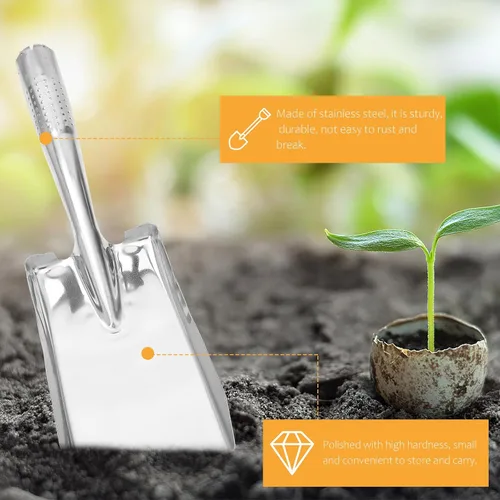 Vista 8 de Generic Pala de jardín de acero inoxidable - Mini paleta de mano para plantar trasplante y aflojar el suelo - Herramienta duradera de jardinería al