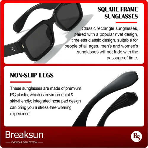 Vista 7 de Breaksun Gafas de sol rectangulares gruesas para mujeres y hombres, lentes de sol cuadrados gruesos de los años 90, lentes de sol de cara pequeña