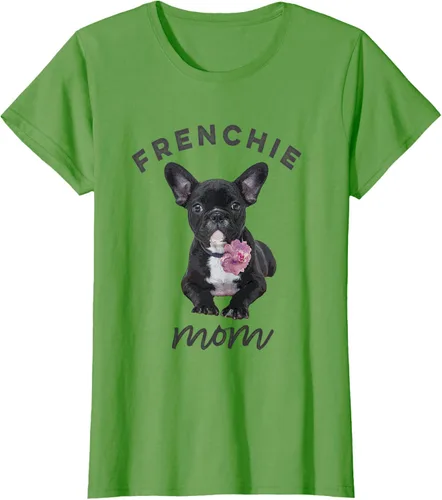 Vista 4 de Camiseta Bulldog Francés para Mujer, Frenchie Mom, Flor, Negro, S