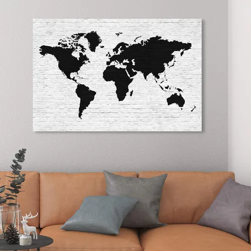 Vista 3 de The Oliver Gal Artist Co. Maps - Lienzo decorativo para pared, diseño de ladrillo limpio Mapamundi, decoración del hogar, 45 x 30 pulgadas, negro
