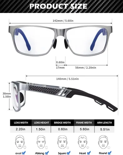 Vista 3 de ANYLUV Al-Mg - Gafas de luz azul de metal + lentes de fibra de carbono