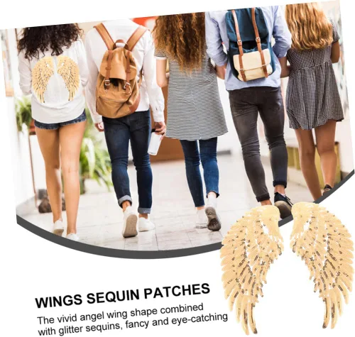 Vista 7 de Sequin Angel Wing Sewing Patch for DIY Crafters, 2 Pairs