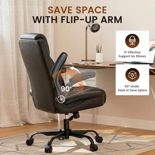 Vista 6 de GTPLAYER - Silla de oficina de piel sintética, silla de escritorio para el hogar con brazos abatibles, color negro Respaldo ergonómico, cojín