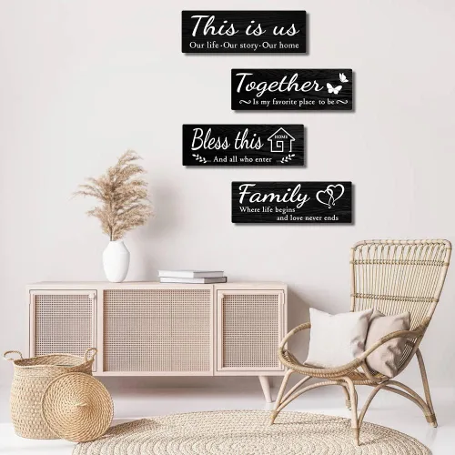 Vista 4 de 4 letreros de decoración de pared para el hogar, IDATOO decoraciones colgantes de madera rústica para sala de estar con frases THIS IS