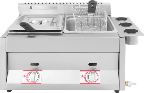 Vista 3 de Freidora comercial, freidora de encimera de doble tanque con control de temperatura independiente y tazas laterales desmontables para condimentos