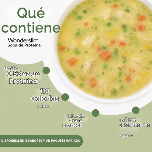 Vista 3 de Mezcla para sopa dietética WonderSlim de alto contenido de proteínas High Protein Soup w/ 12g Protein, 80 Cal, 0g Fat, 7g Net Carbs, GLP-1