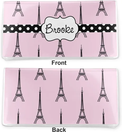 Vista 2 de YouCustomizeIt Funda de vinilo personalizada para chequera de la Torre Eiffel, Rosado, Moderno
