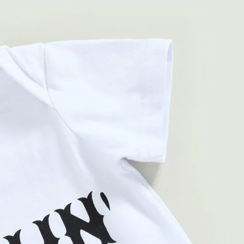 Vista 4 de Sejardin Ropa de verano para bebé y niña, recién nacida, manga corta, con letras, mameluco elástico con diadema